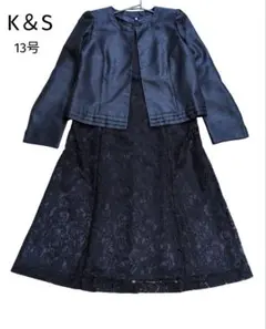 K＆S13号ノーカラーワンピースアンサンブルネイビー総レース極美品