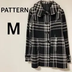 PATTERN チェック柄コート 【M】アウター ウール混 ブラック
