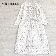 ミッシェール シャツロングワンピース バラ柄 リボン装飾 ウエストマーク 華やか