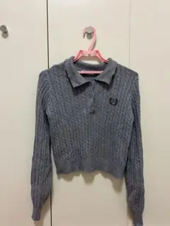 グレー ポロ襟 リブ編みセーター