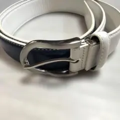 ゴルフベルト　ホワイト ネイビー レザーベルト