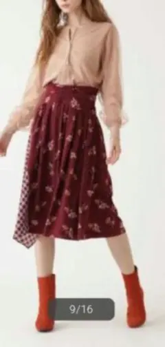 ジルスチュアート フラワーチェックドッキングスカート