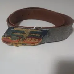 DIESEL ディーゼル 55DSL ロゴバックル　メタリックレザーベルト