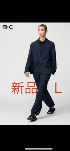 新品　感動タックパンツ　ユニクロC ネイビーL