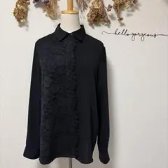 美品 ZARA ブラックレースアシンメトリーブラウス 長袖 黒