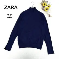 【ZARA ザラ】長袖ニットセーター ハイネック 無地 シンプル 濃いブルー M