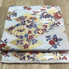 アンティーク　六通柄本袋帯　松皮菱取り牡丹文　金糸　正絹　770