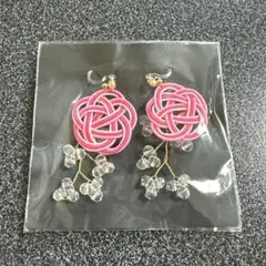 【即購入⭕️】水引　イヤリング　ノンホールピアス　ピンク　ゴールド