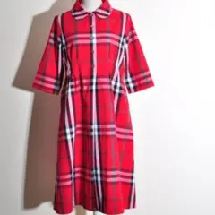 新品未使用 ハンドメイドワンピ 赤チェック コットン L〜LL