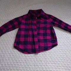 UNIQLO キッズチェック柄長袖フランネルシャツ　パープル×ネイビー110