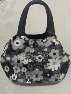 サボイ SAVOY ハンドバッグ 黒 ブラック グレー 花柄 ラインストーン