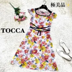 【極美品】トッカ 花柄プリントシフォンワンピース スクエアネック マルチカラー0