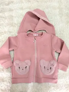 メゾピアノ120cm クマポケットフードジャケット ピンクパーカー