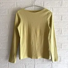 ユニクロ【M】ほぼ綿 ストレッチ フィット感 ボートネック 黄色／リブカットソー