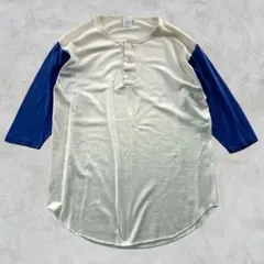 80's MFB 七分袖 ヘンリーネック ベースボール Tシャツ USA製 Lのサムネイル