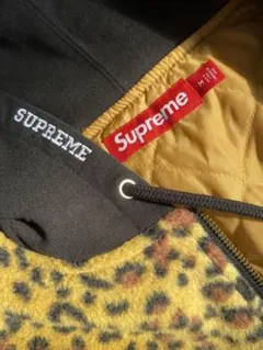Supreme FleeceZipUpHoodedヒョウ柄フード付きジャケットM
