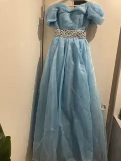 結婚式 水色 オフショル プリンセスライン ドレス