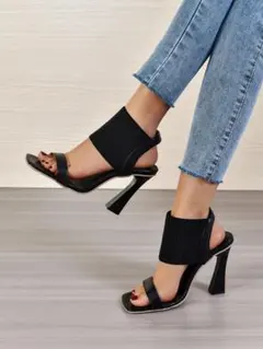 24.5cm ブラック ハイヒール サンダル オープントゥ