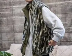 ニコアンド　リバーシブル　ボアベスト　迷彩