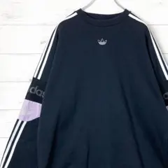 アディダス スウェット プルオーバー トレフォイルロゴ刺繡 裏起毛 黒 2XL