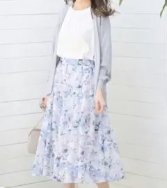 オンワード エニィスィス フラワープリント シフォン スカート ラメ入り 花柄のサムネイル