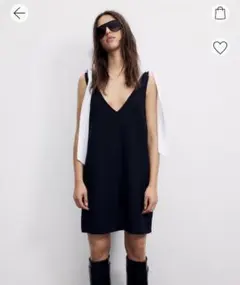 H&M Aラインワンピース 肩リボン ジャンスカ