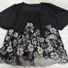 花柄 半袖カットソー Lサイズ ブラックのサムネイル