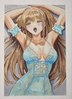 手描きイラスト 「夏の吐息」原画 ハガキサイズ　コピック