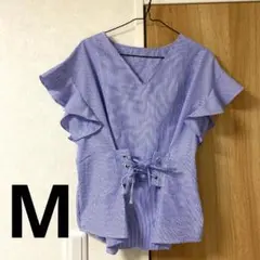 ストライプ フリル袖ブラウス Mサイズ