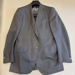 春夏物アジャスター付きＥ６サイズ２ボタンスーツ グレー系xストライプ柄 春夏物アジャスター付きE6サイズ2ボタンスーツ グレー系xストライプ