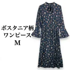 298B 総柄 ロング ワンピース マキシ丈 ボタニカル 花柄 ゆったり L