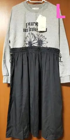 新品タグ付き☆ロゴスデイズ☆デイジープリント　ペプラム風ワンピース☆レディースLのサムネイル