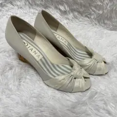 DIANA ダイアナ 白 オープントゥ ウェッジソール パンプス 22.5