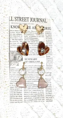 ハートのイヤリングセット　ゴールドパール、ブラウンマーブル、くすみパープル　3点