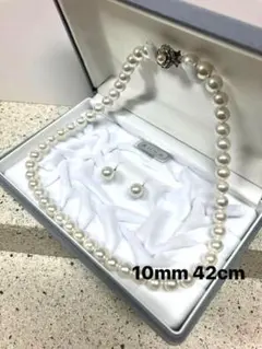 ♦️新品♦️本貝パールネックレスとピアス♦️天然貝真珠ホワイト10mm42㎝のサムネイル