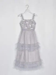 evelyn バストギャザーチュールキャミワンピース アイスグレイ