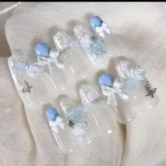 現品　ネイルチップ　ワンホン　韓国　夢かわ　推し　フレンチガーリー　スナ　レース