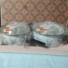 新品　琺瑯　18cm片手鍋　20cm両手鍋　セット　花柄　昭和レトロ　山博工業