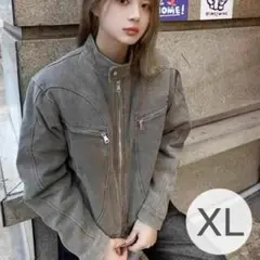 XLサイズ　デニム　ライダース　ジャケット　ユニセックス　グレー　韓国ストリート