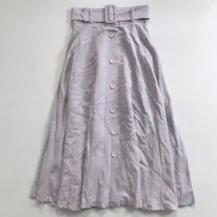 ZARA ザラ　リネン　レーヨン　ベルト付き　ロング　フレアスカート　ラベンダーのサムネイル