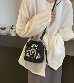 ク*ツ様 刺繍エコバッグ　ボールアンドチェーン　ミニバック　ショルダー　ブラック