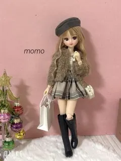 22cmドール服 ショート丈ボアコート♡コーデ3点セット