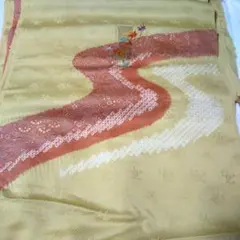 【和装】レディース(女性用) お着物反物 カラシ色 刺繍反物 丹後ちりめん