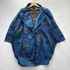 【惹かれるデザイン✨】SYNERGY 和風ジャケット 長袖 古銭ボタン 総柄