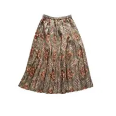 CHILD WOMAN 総柄 プリーツスカート オレンジ系 レトロ柄　花柄のサムネイル