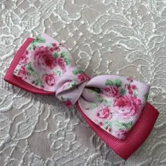 花柄リボンヘアピン ピンク