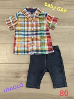 baby GAP 半袖チェックシャツ ＆ UNIQLO レギンス