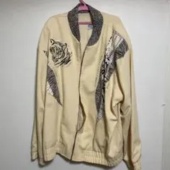 古着　豹柄　虎　ラインストーン　スカジャン