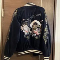 【別珍】今昔　スカジャン　ベロア　京都　舞妓　狐　刺繍　美品　ダークグリーンXL 別珍】今昔 スカジャン ベロア 京都 舞妓 狐 刺繍 美品 ダークグリーン