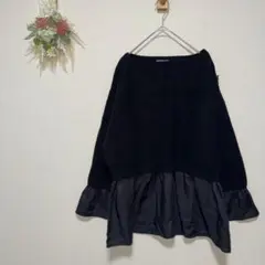 ルフトローブ 【M】 素材ドッキングニット ブラック 金ボタン ペプラム フレアのサムネイル